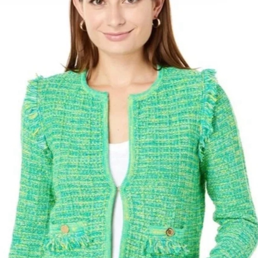 NWT Lilly Pulitzer Simora Cardigan size M in Bright Agate Green Exotic Tweed